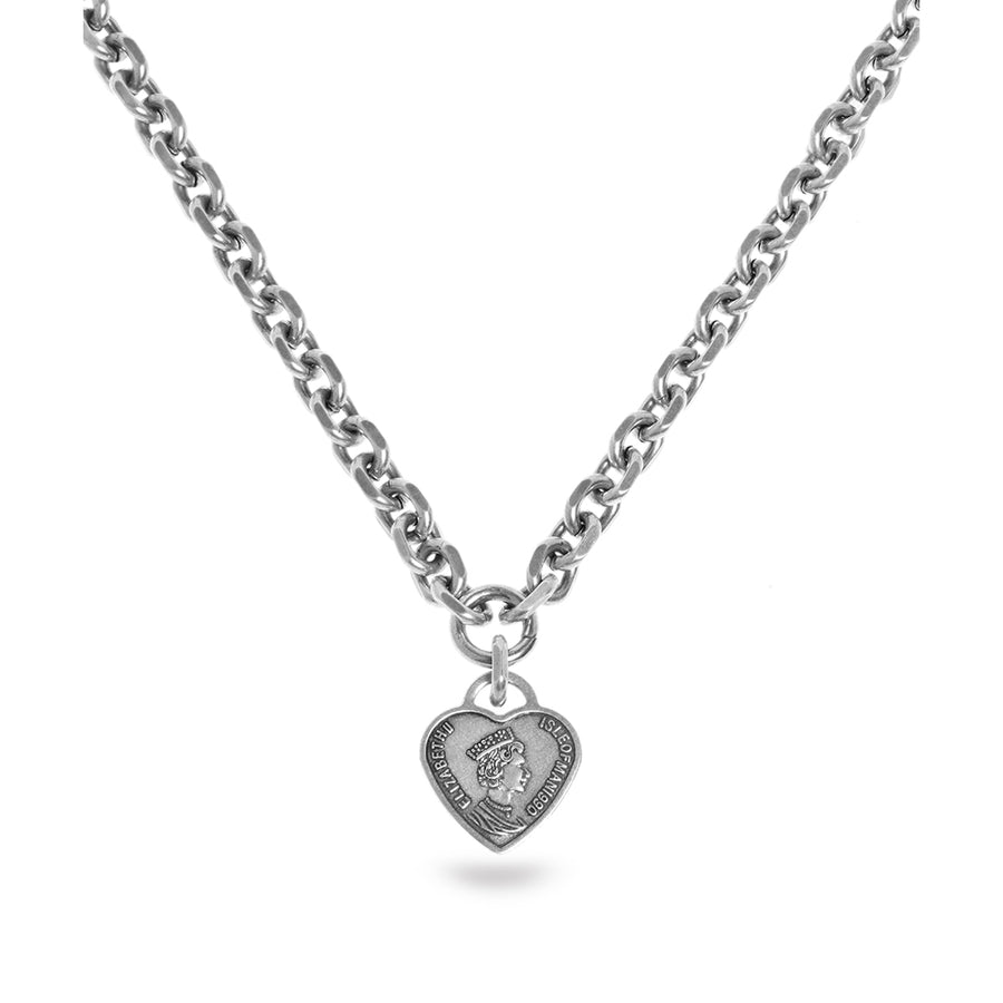 Rihanna Short Chain Necklace with Heart Pendant - Silver - SEA Smadar Eliasaf