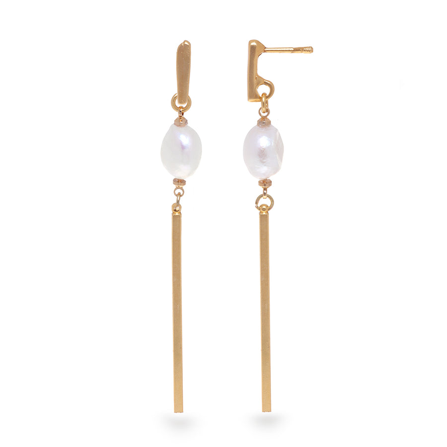 Golden Line Earrings with Pearls - SEA Smadar Eliasaf