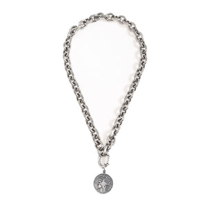 Rihanna Blackened Silver Necklace with a Coin Star Pendant - SEA Smadar Eliasaf