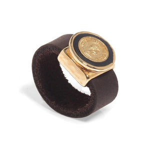 Brown Leather Ring with Coin Design - SEA Smadar Eliasaf
