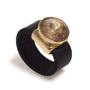 Golden Crystal and leather ring - SEA Smadar Eliasaf