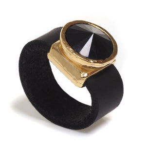 Leather Black Crystal Ring - SEA Smadar Eliasaf