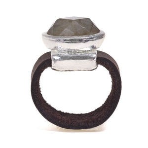 Silver plated Amazonit oval ring - SEA Smadar Eliasaf